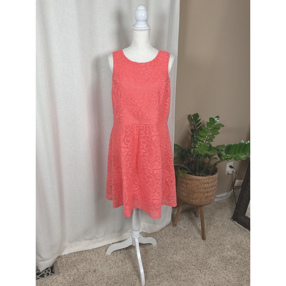 Maurices Coral Pink Floral‎ Textured Sleeveless Fit & Flare Dress